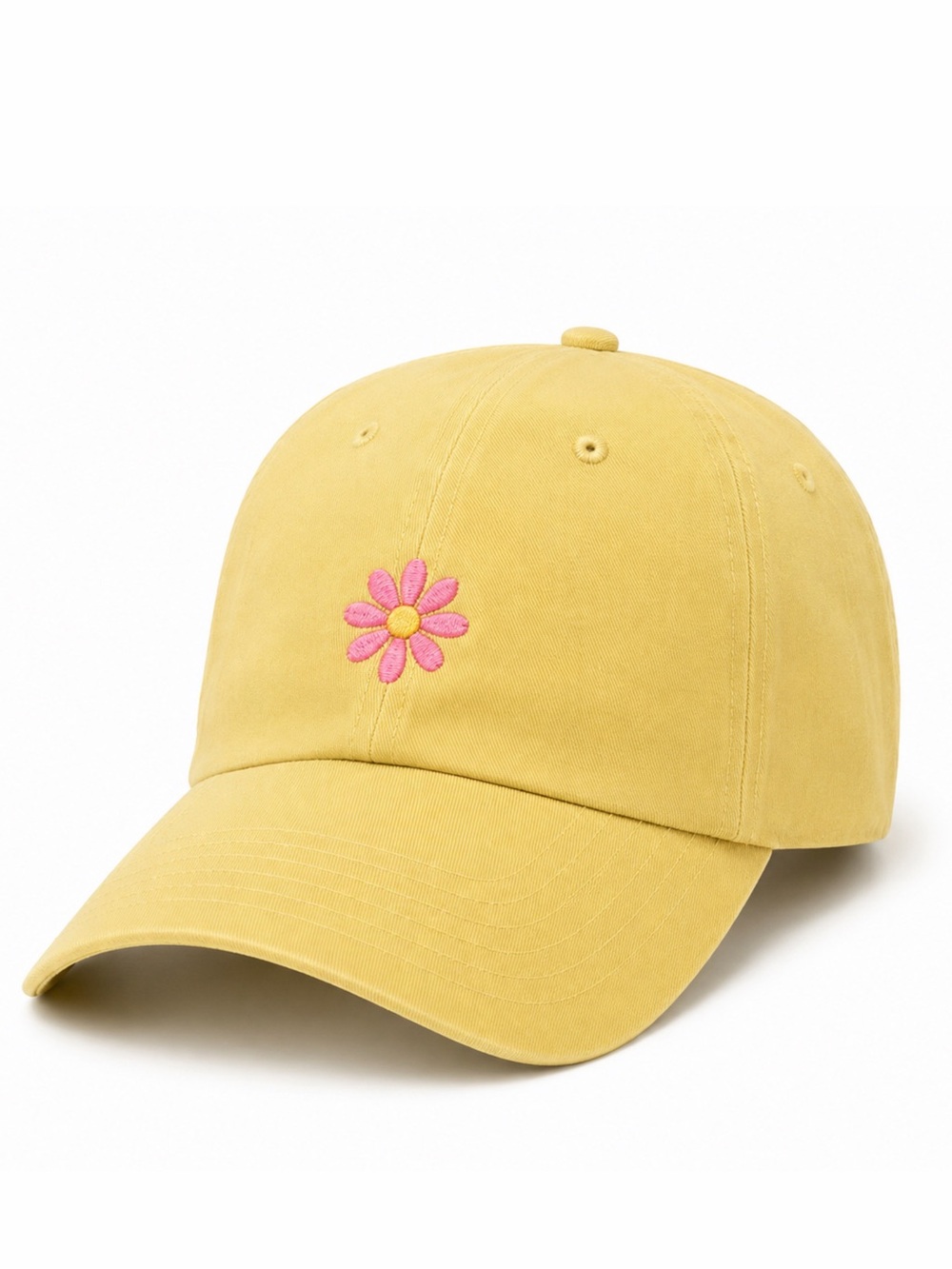 🌼💕 Yellow Daisy Embroidered Dad Hat Minimal Floral Adjustable Cap Summer Vibes